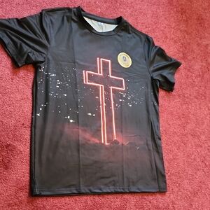 Men Of God, Shirt, Red Neon Cross Graphic. Men's M.
